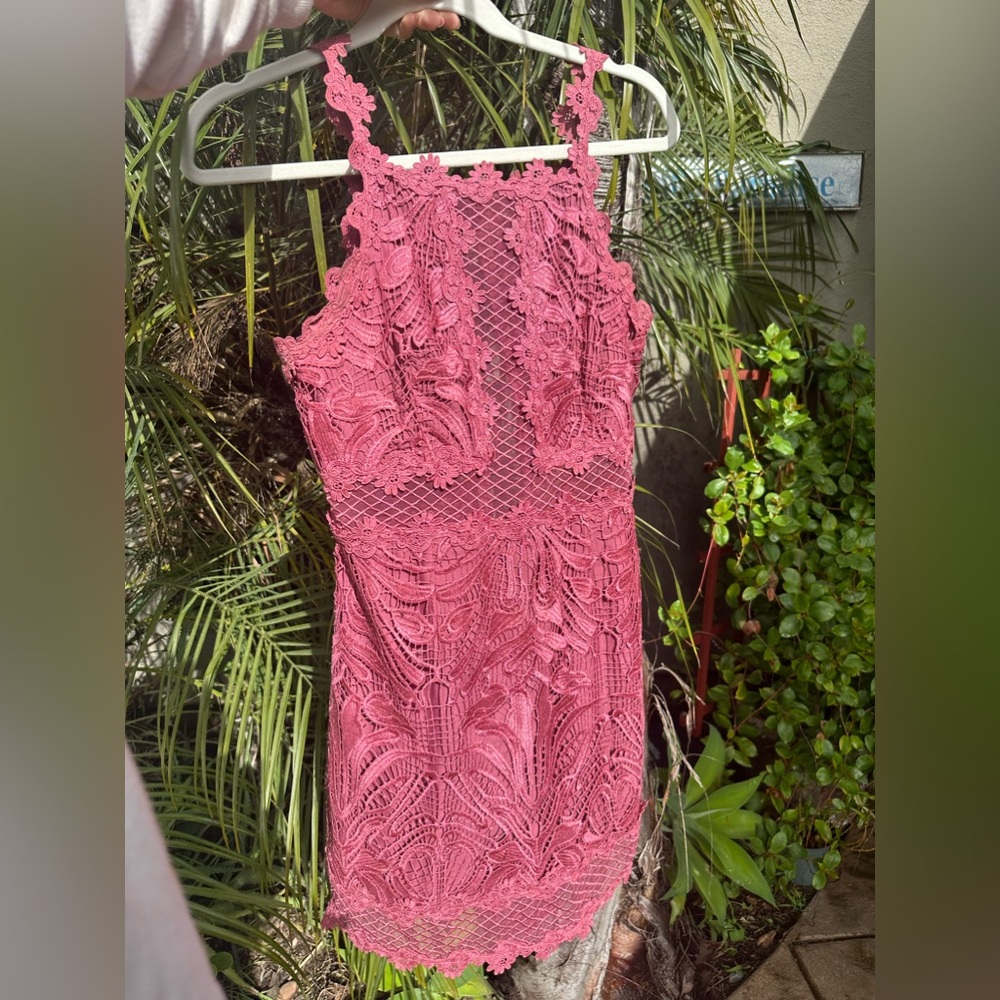 Topshop Dress Floral Lace Bodycon Pink